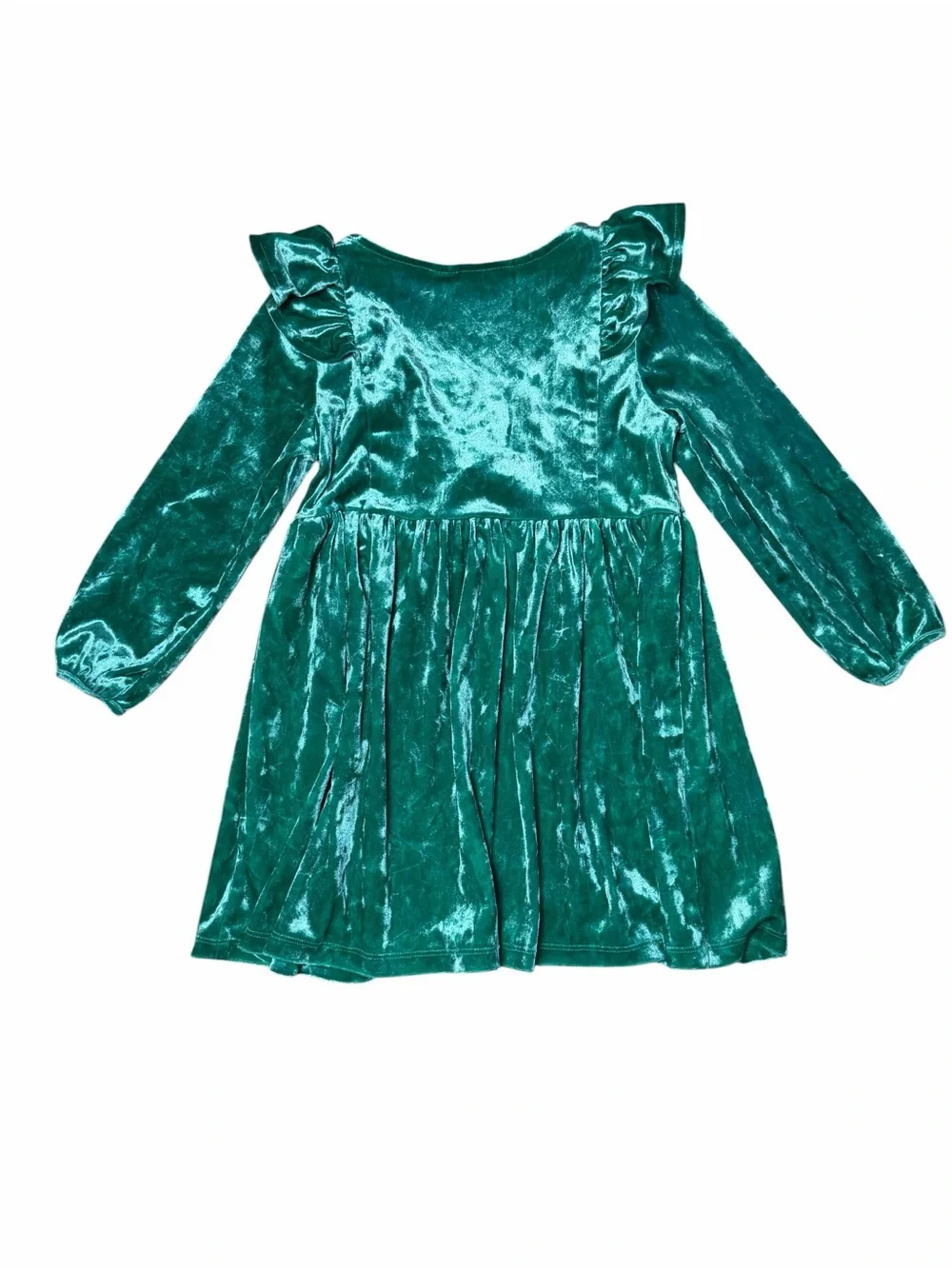 H&M Crushed Green Velvet Long Sleeve Dress Girls 3/4T